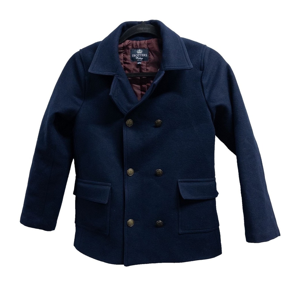 Trotters Heritage Wool Peacoat Kids 10/11 Navy Blue Classic Preppy Dark Academia